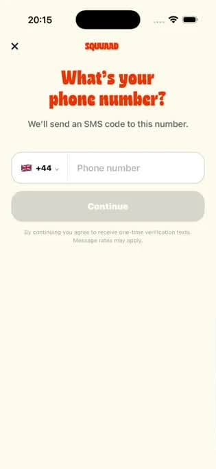 the squuaad phone verification screen